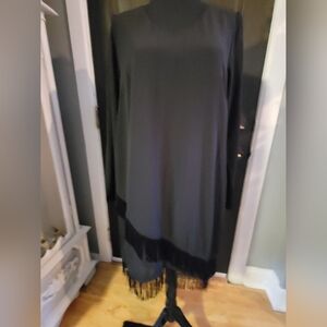 Anna Cai Chic Black Long Sleeve Dress with Fringe